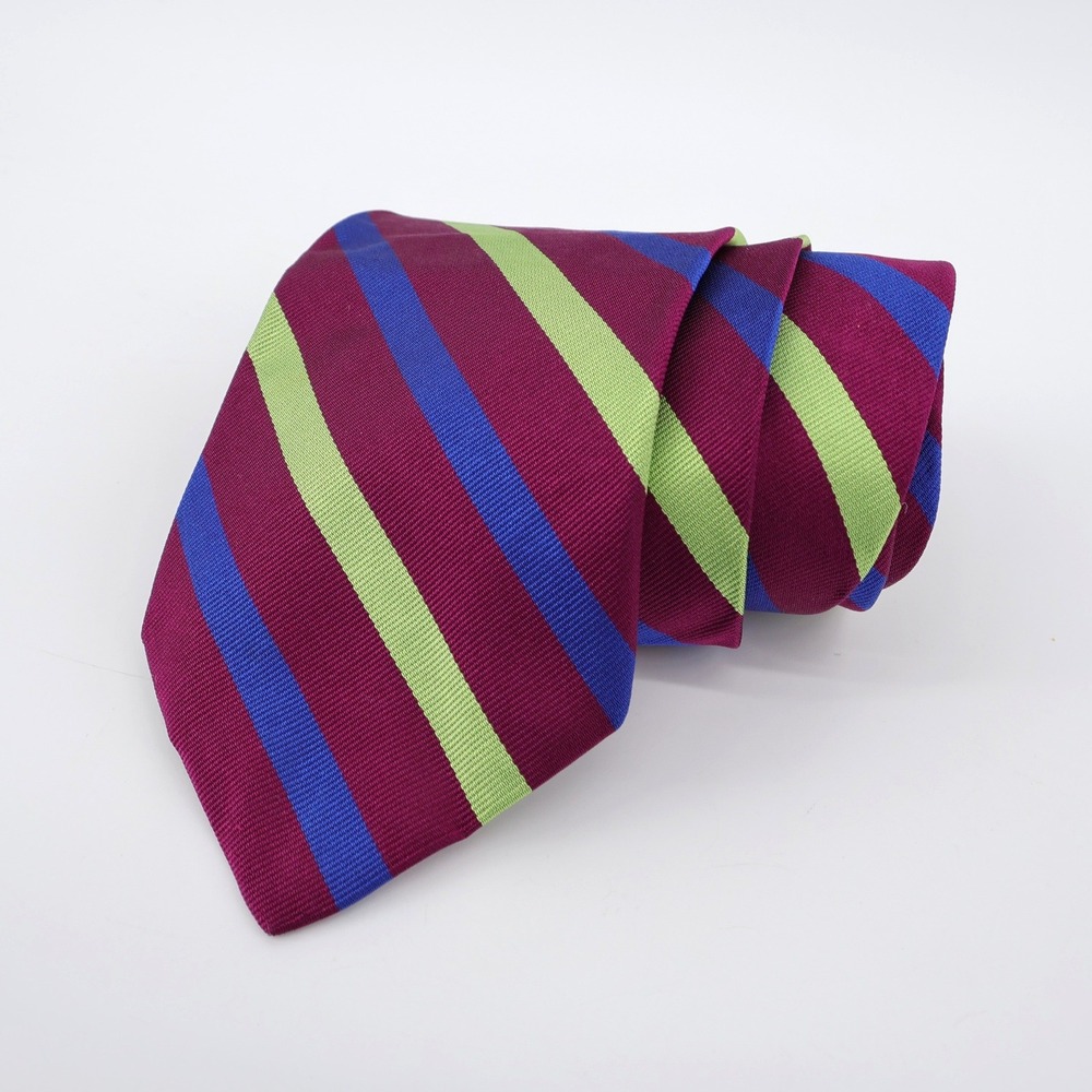 Brooks Brothers Makers Silk Striped Necktie Burgundy Green Blue Mens Tie